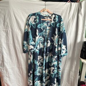 IMAN Teal and White Patterned Duster